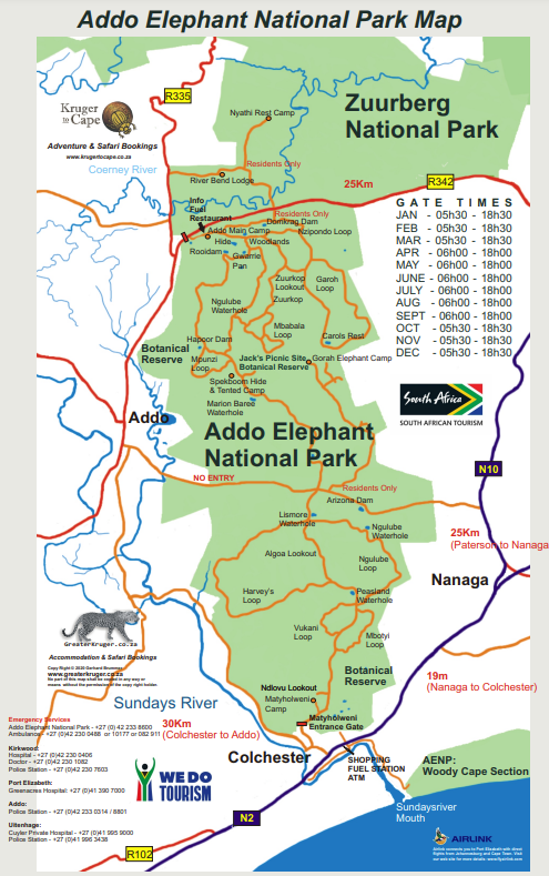 Addo Elephant National Park Map Eastern Cape Greater Kruger Addo Elephant National Park Map Eastern Cape Greater Kruger