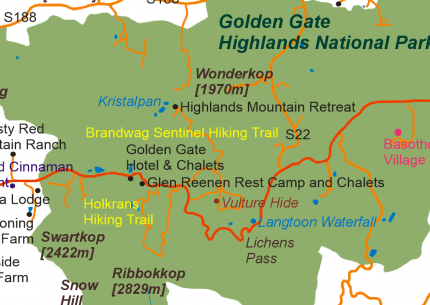 The Map of Golden Gate Highlands National Park @ Clarens